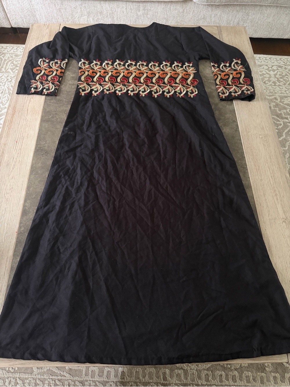 Galabiya kaftan Embroidered Black Maxi Dress with Red & Gold Accents - Picture 6 of 7